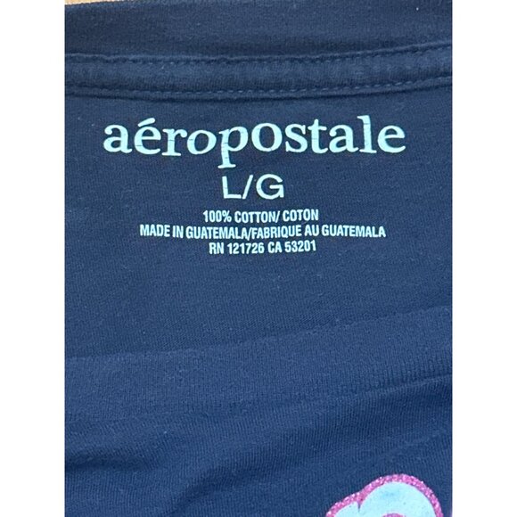 Aeropostale Black Pink Est 1987 Graphic Tee Large White Logo All Cotton - Picture 5 of 8